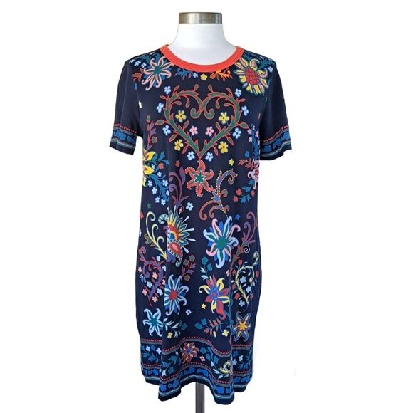 Tory Burch Black Mountain Floral Navy Multicolored T-Shirt Dress Medium - Picture 2 of 12